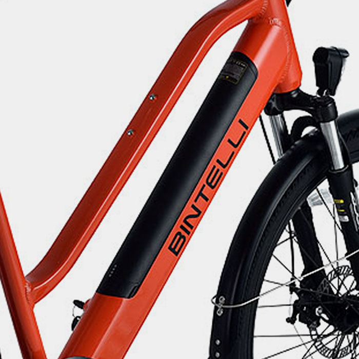 Bintelli B2 Electric Bicycle in Orange with integrated 10AH lithium-ion battery