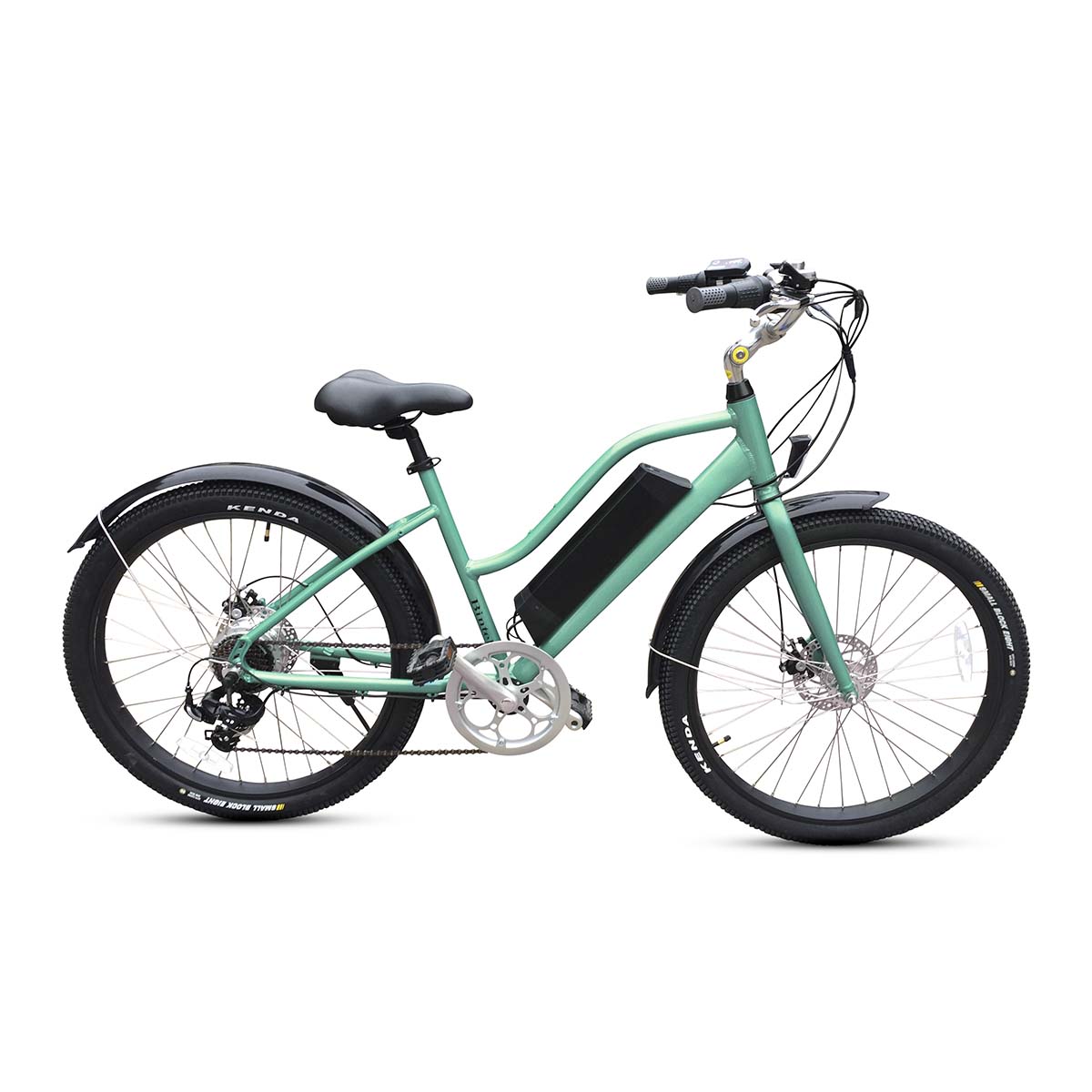 The Mint colour bintelli B1 electric bicycle with 350w and 20mph speed