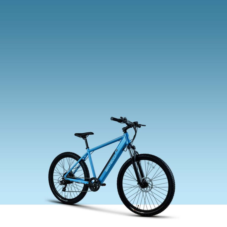 The blue Bintelli E2 Electric bicycle with 350w motor and 20mph speed