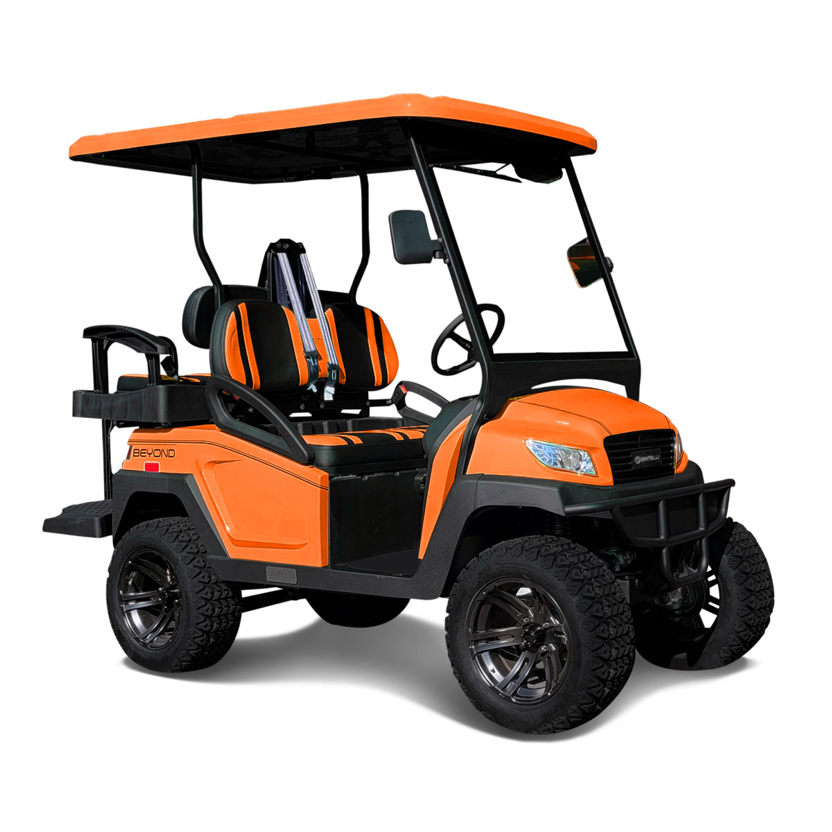 Bintelli Beyond Lifted 4PR street legal golf cart in Bright Orange