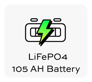 Icone with battery image and LiFePO4 105 AH battery